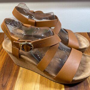Birkenstock (Papillio) Wedge Sandals (Sibyl) in Brown Leather